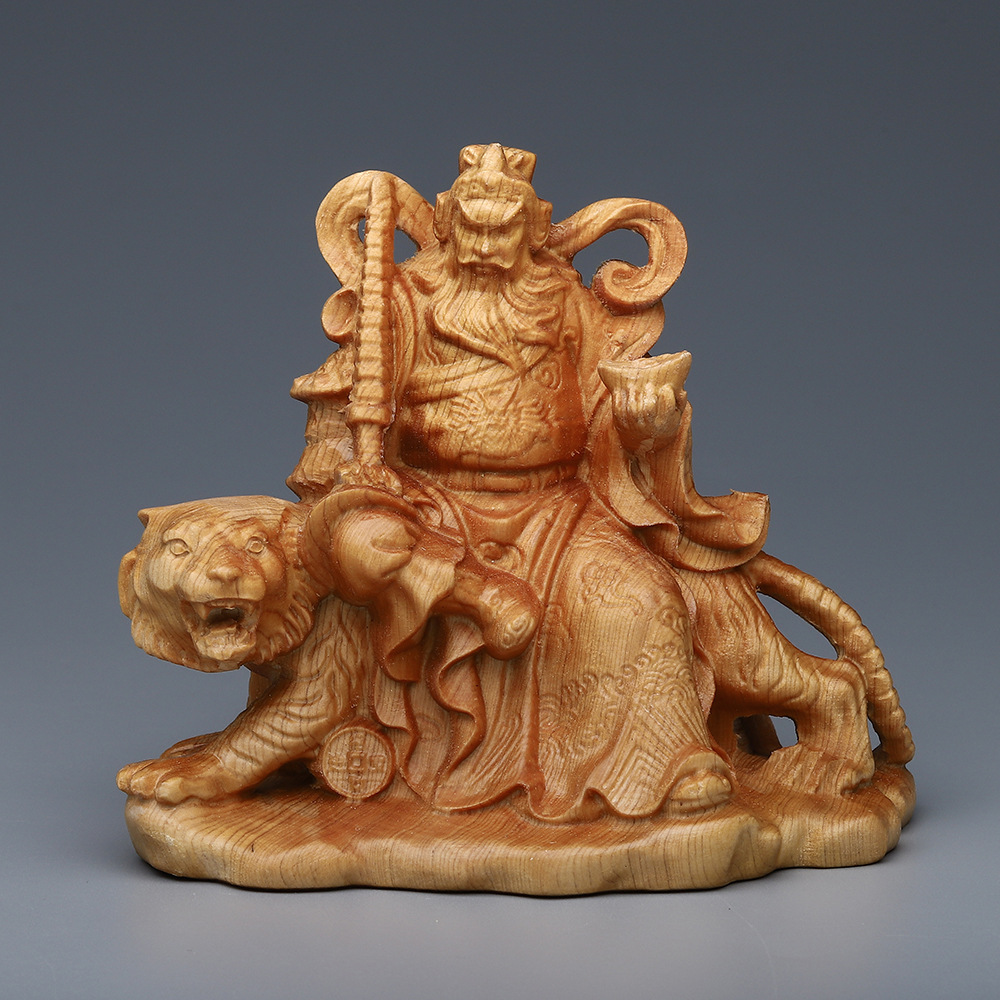 正宗府崖柏木雕台湾武财神赵公明神像摆件 财神供奉骑虎像摆件 崖柏