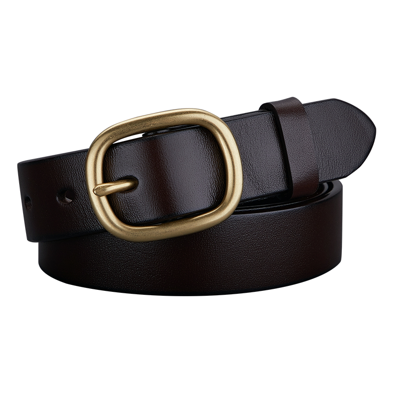 Caluom Kaiol女士皮带女真皮纯铜针扣腰带轻奢简约时尚百搭装饰生日礼物送女友 【专柜礼盒】时尚美拉德配色/纯铜扣+咖带身 100cm 118斤-125斤适用