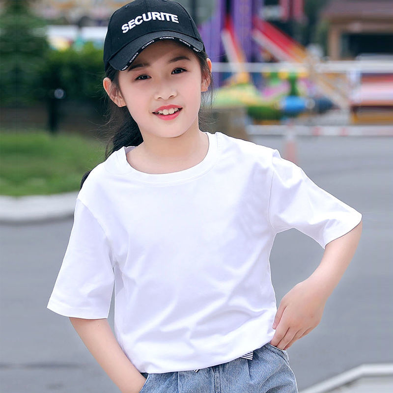 释延振儿童体桖纯白t恤儿童男女童短袖中大童棉圆领半袖上衣纯白色