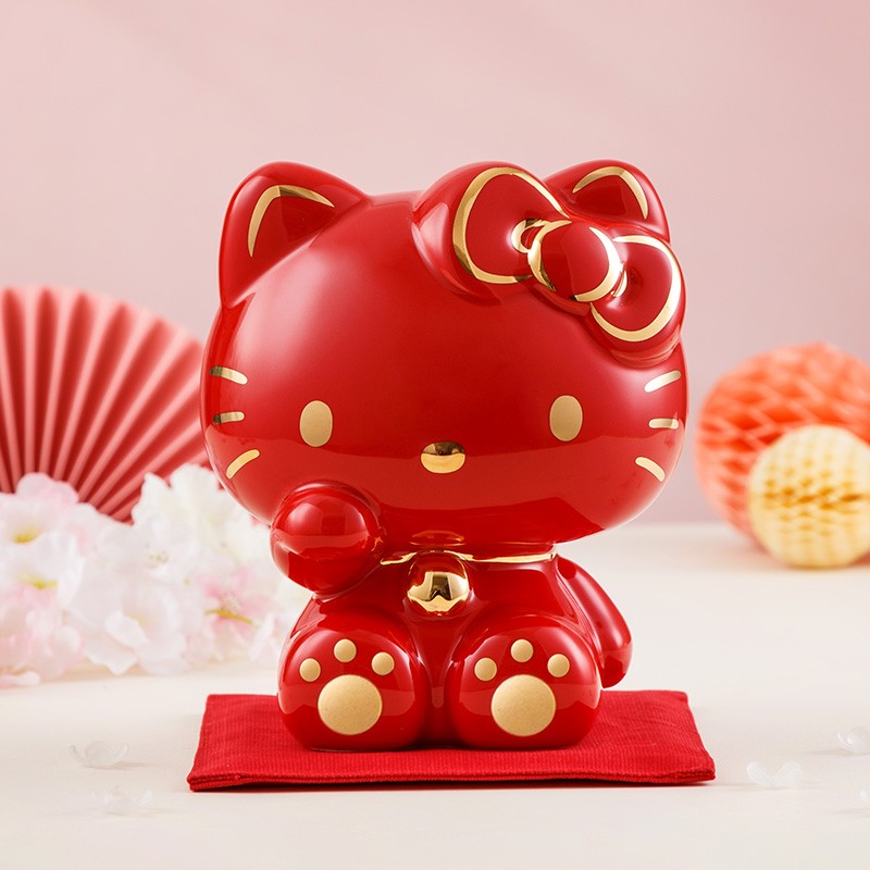 猫儿童成人凯蒂猫咪三丽鸥储蓄罐装饰生日礼物 红色凯蒂猫(黄金镶嵌)