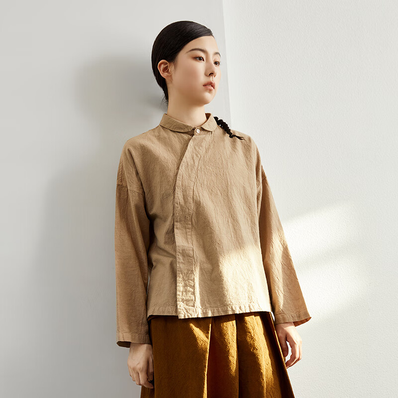 照本堂女装小众细腻文艺传统手染工艺20支中式斜襟小翻领长袖上衣w1