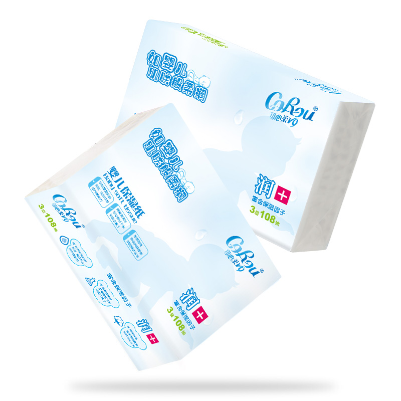 可心柔v9润 保湿面巾纸呵护婴儿宝宝娇嫩肌肤3层108抽柔纸巾 2包x108