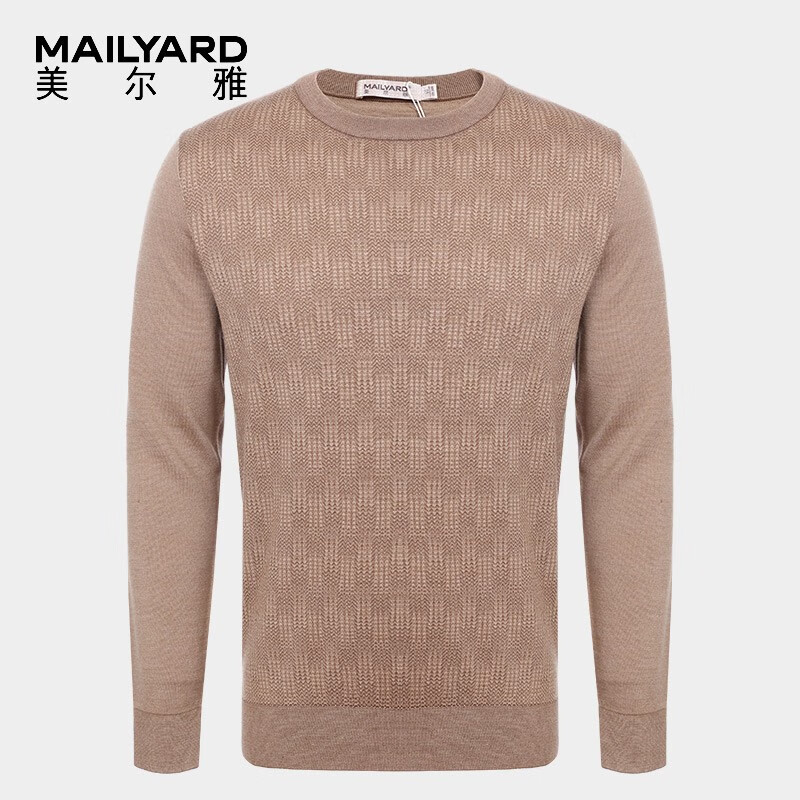 yard/美尔雅男装毛衫 纯羊毛商务男士圆领毛衣休闲羊毛衫 209 浅咖色