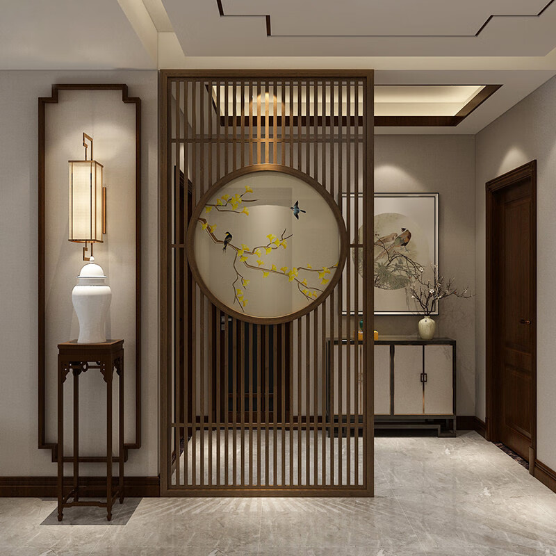 oimg东阳木雕新中式实木花格隔断镂空雕花屏风格栅玄关装饰仿古门装修