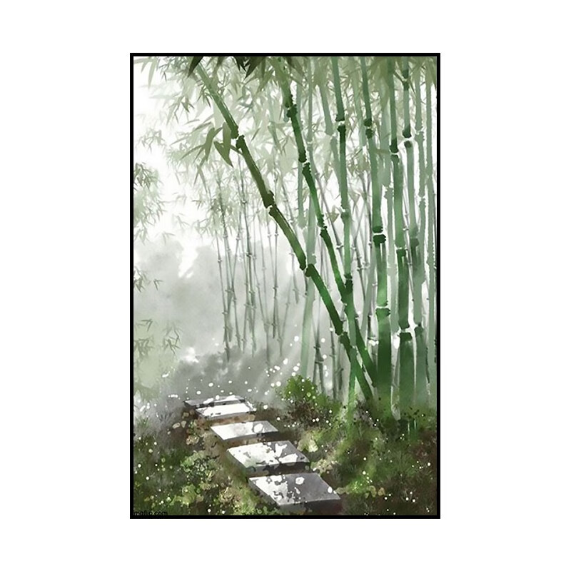 艺幻新中式竹报平安竹子手绘油画客厅竹林小路装饰画玄关节节高升挂画