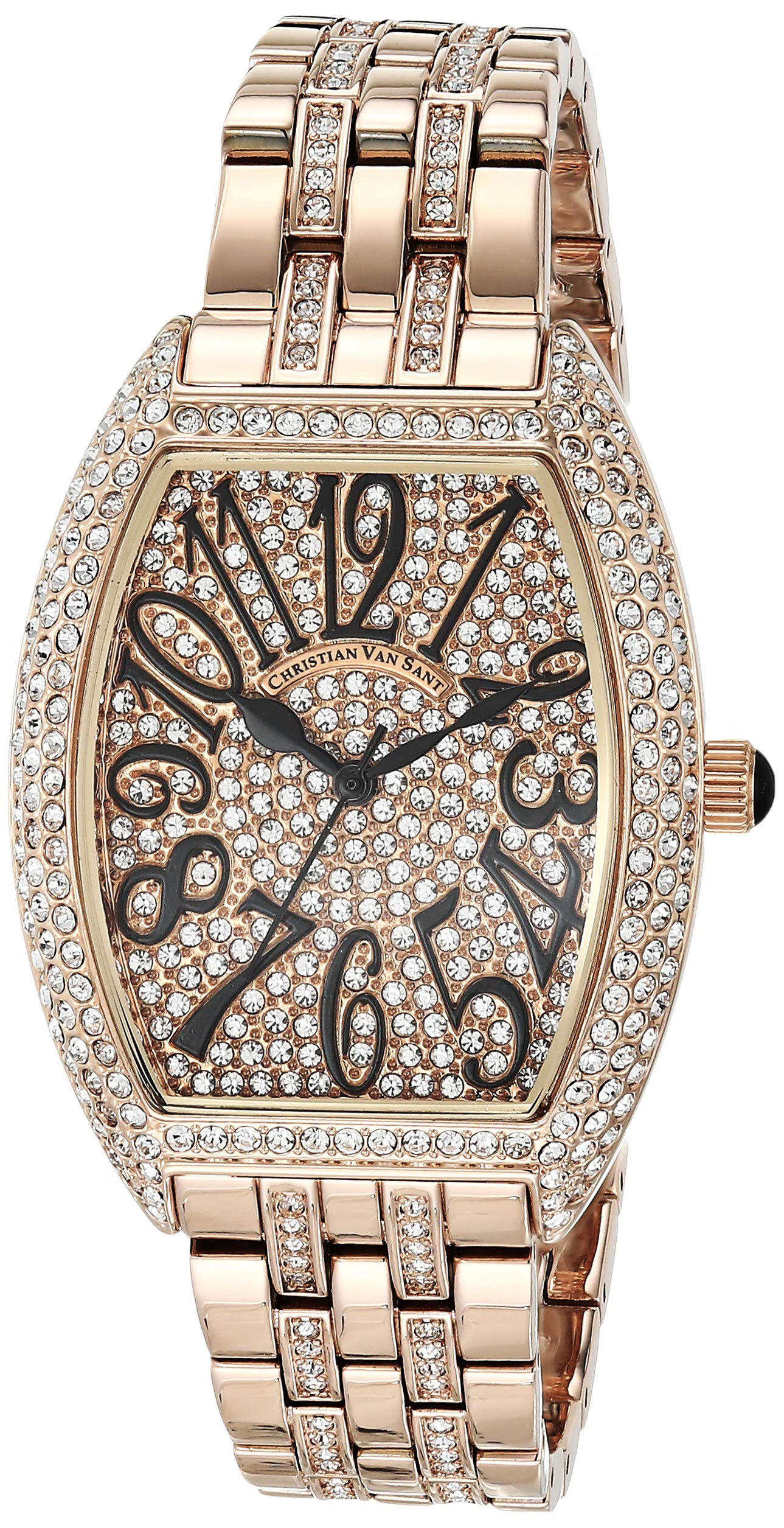 Christian Van Sant 女士优雅水晶腕表 石英机芯 30米防水 粉红色