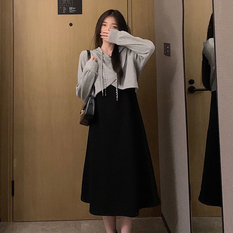 moring bull过膝裙子春秋微胖胖妹妹套装大码女装女生显瘦遮肉女大码