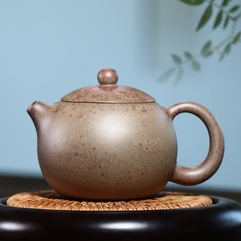 吉羊 宜兴柴烧紫砂壶纯手工茶壶 原矿翡翠金砂西施壶250ml 翡翠金砂