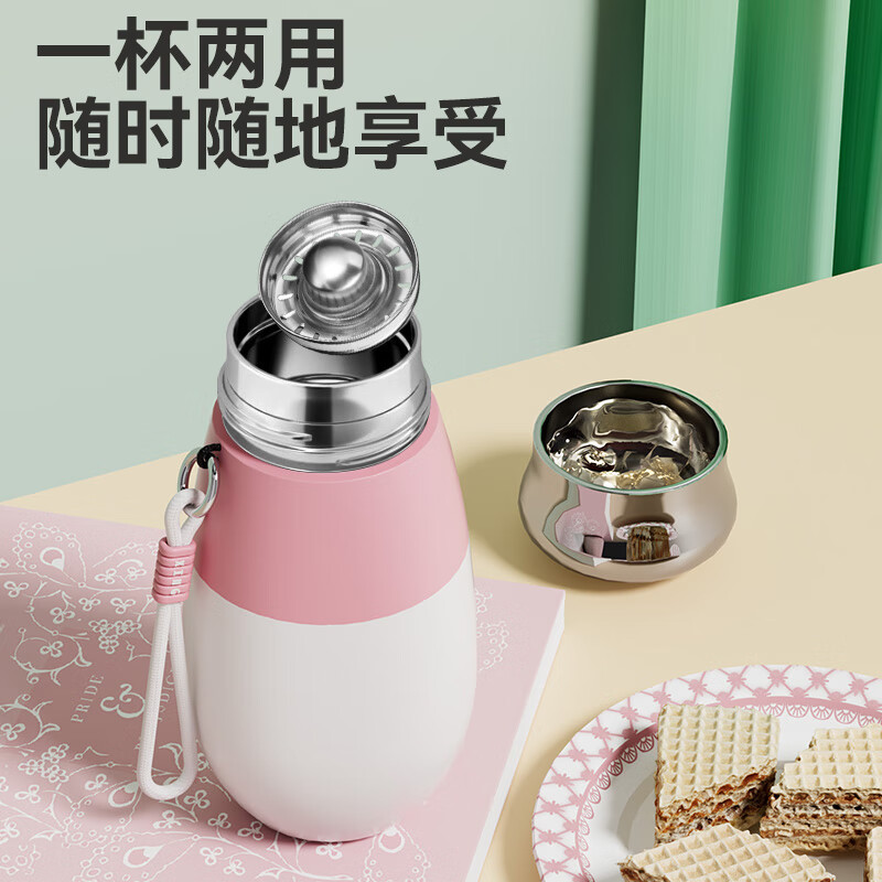 GROOT不锈钢保温杯2024新款女士便携随行杯男士泡茶水杯高颜值杯子 桃夭粉 450ml