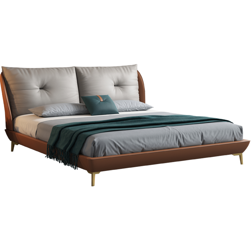 慕跃 床 轻奢皮艺床现代简约意式极简双人床主卧ins北欧1.8软包婚床金色脚 单床+5星级睡感乳胶床垫+2个床头柜 1800mm*2000mm  框架结构