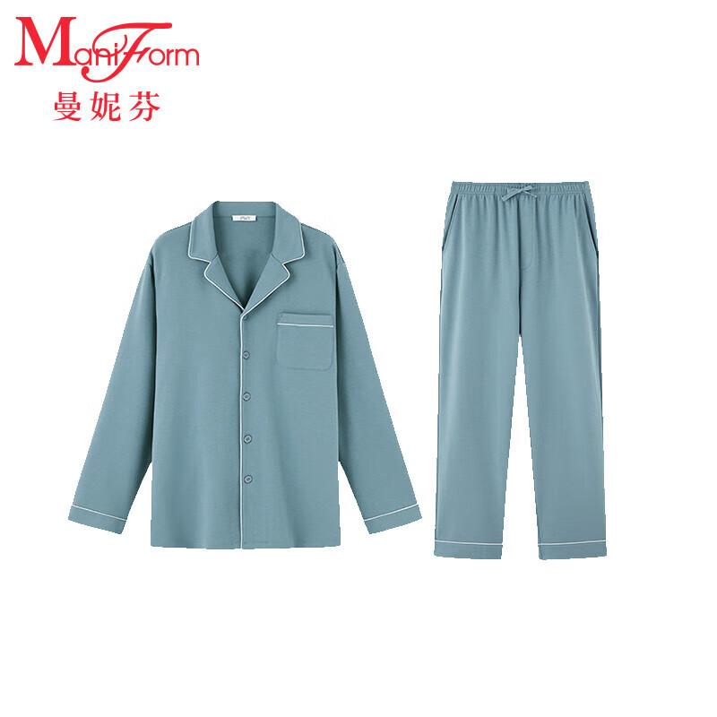 曼妮芬情侶家居睡衣女士家居服舒適睡褲套裝時尚長袖起居服合