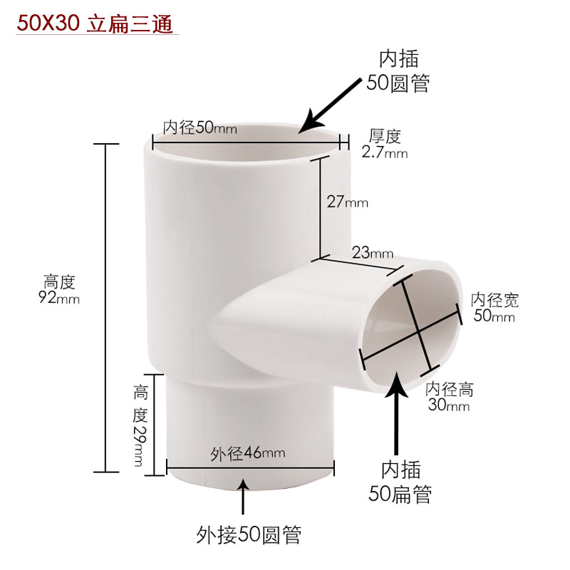 pvc50地漏移位器洗衣机下水移位 圆扁弯头椭圆管扁管配件 50*30立扁