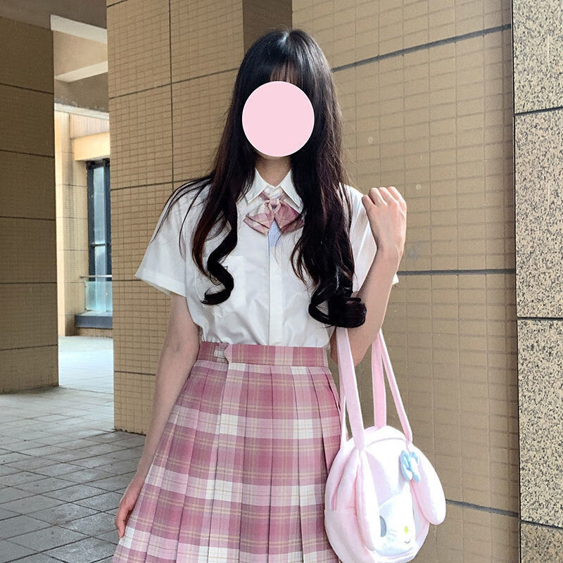 jk日系长短袖制服百褶格裙学生服学院套装全 浩海短袖 树莓红茶 领结