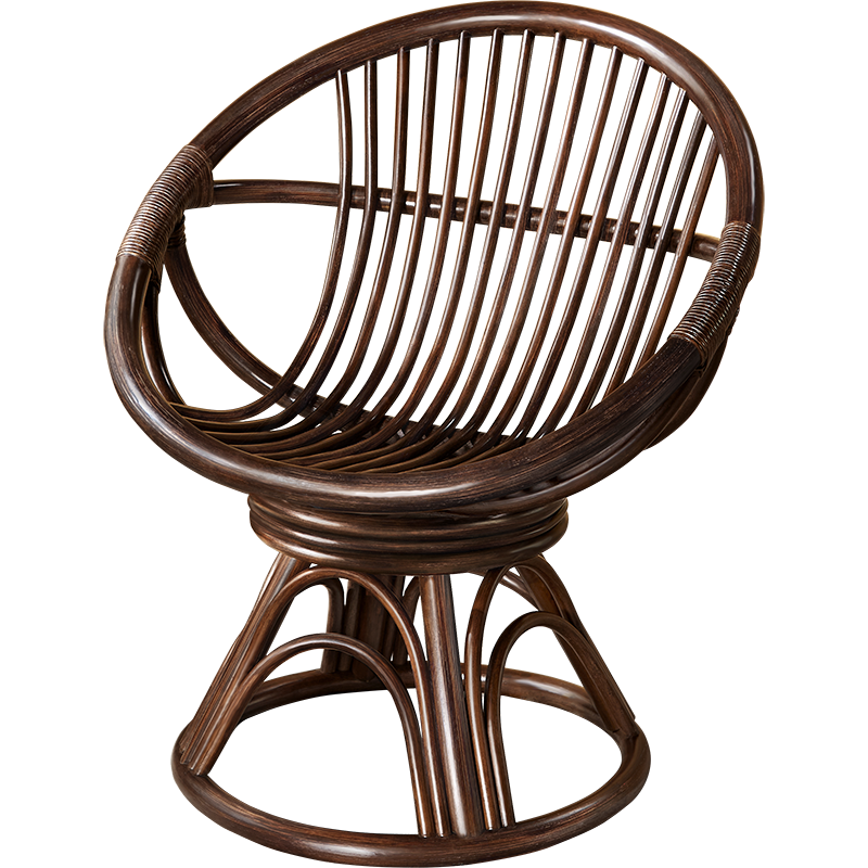 奥莱嘉 藤转椅三件套阳台桌椅茶几组合家用单人靠背小腾椅藤编真藤休闲深色转椅子 黑釉色三件套+坐垫 天然植物藤