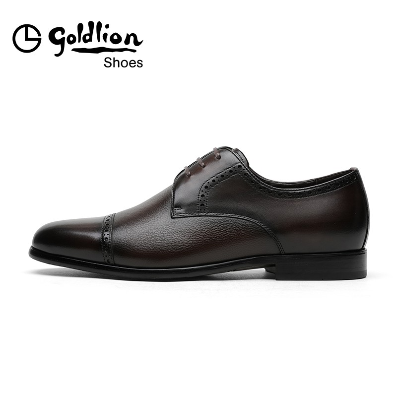 金利来男鞋皮鞋男商务正装鞋德比鞋布洛克雕花正装皮鞋男柔软舒适男士皮鞋 深咖 38