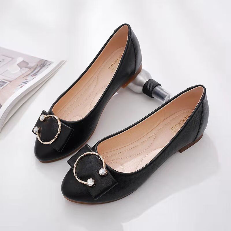 底单鞋女春夏季新款尖头浅口舒适防滑软底百搭豆豆鞋 黑色 标准尺码