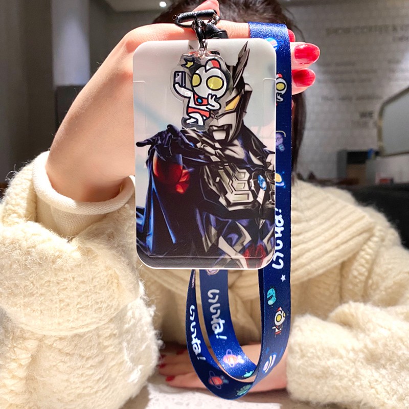 韩双层银行卡证件工作牌饭卡地铁卡门禁男生 卡套长绳挂饰蓝衣赛罗