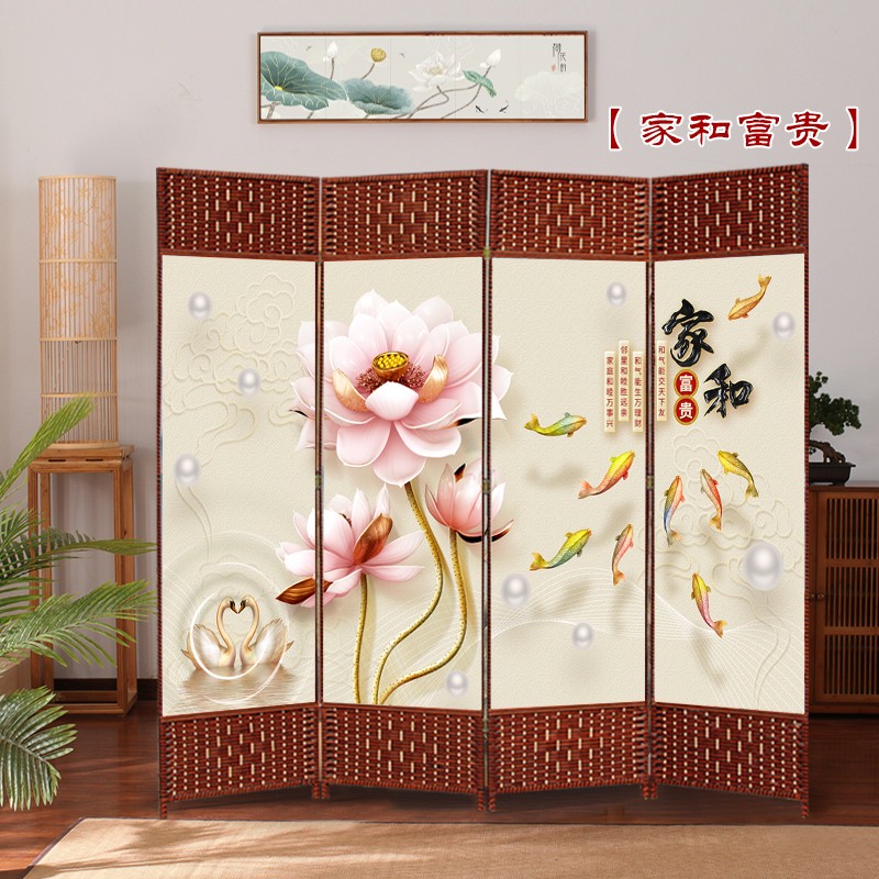 祥朗实木布艺屏风隔断玄关简易移动屏风帘现代简约时尚新中式屏风隔断