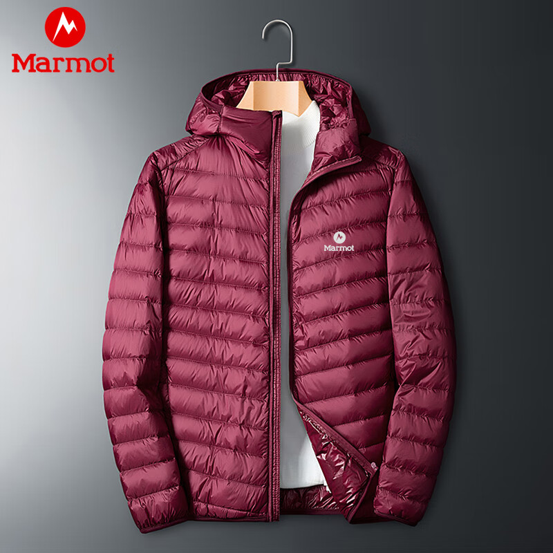 土撥鼠（Marmot）土撥鼠輕薄羽絨服男士白鴨絨秋冬季2024新款戶(hù)外運動(dòng)健身連帽外套 酒紅色 4XL