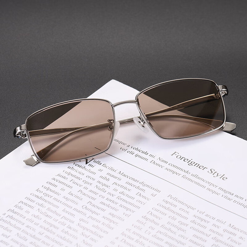 镜东海水晶眼镜清凉养目眼s925银全框款式高清太阳眼镜 浅茶色镜片