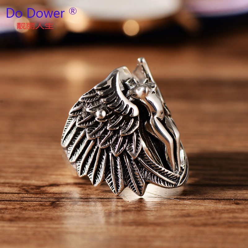 do dower s925银饰品复古泰银守护天使个性夸张银戒指男士霸气指环 15