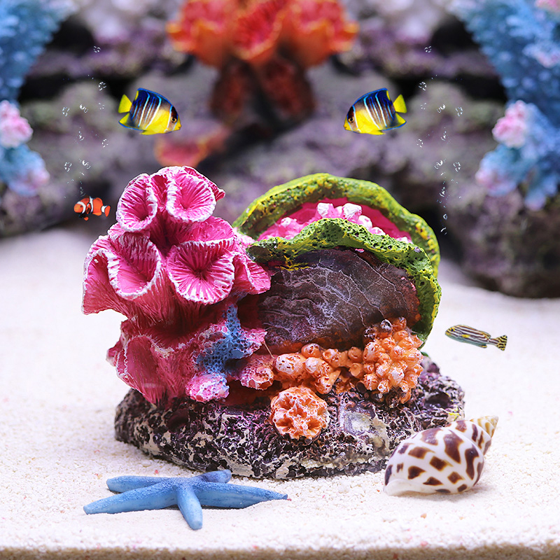 HIDOM鱼缸造景仿真珊瑚水族箱造景鱼缸装饰品摆件假山贝壳造景石头用品 蜗贝珊瑚