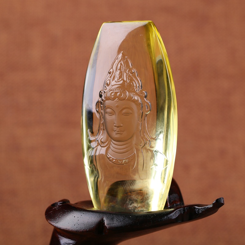 卫城天然黄水晶观音头像摆件居家办公摆件 观音菩萨像摆件1