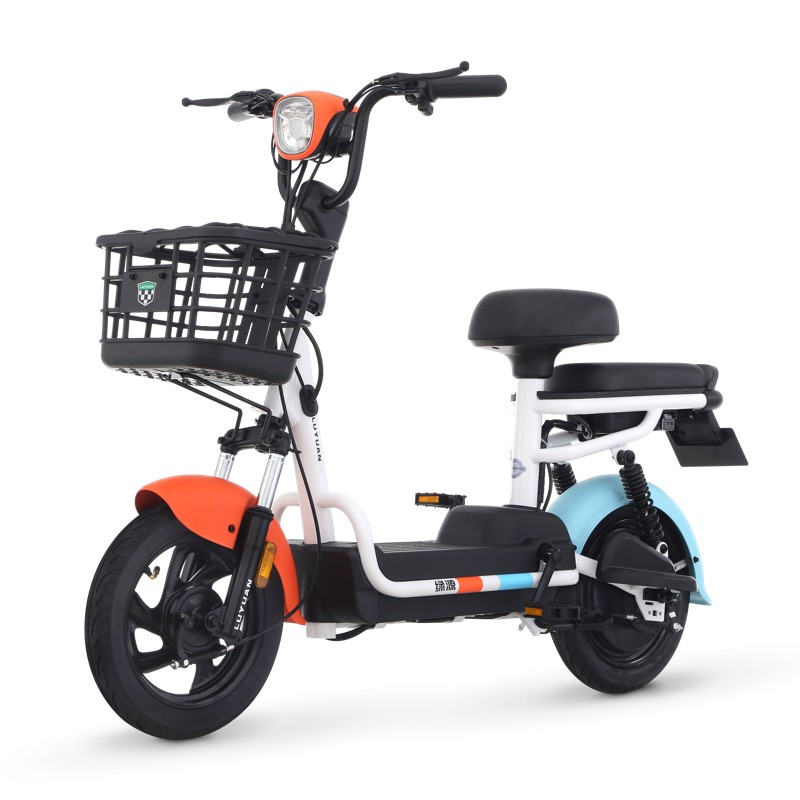 绿源电动自行车小果粒 成人代步小型电瓶车48v12a铅酸 焕彩蓝-焕彩橘