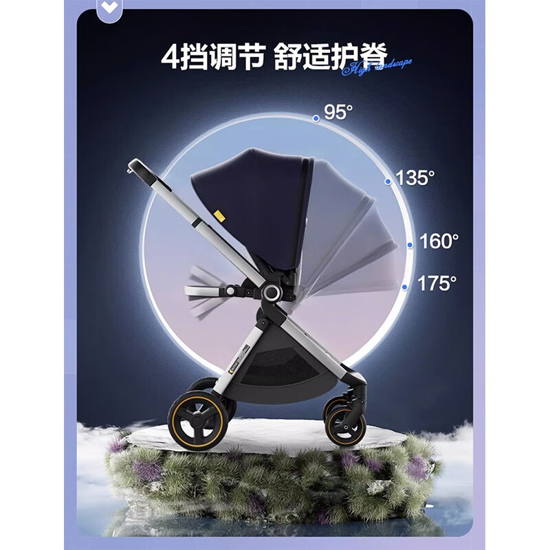 逸乐途 elittile 婴儿推车可坐可躺轻便折叠高景观婴儿车宝宝儿童双向手推车EMU 欧洲版-靛蓝灰