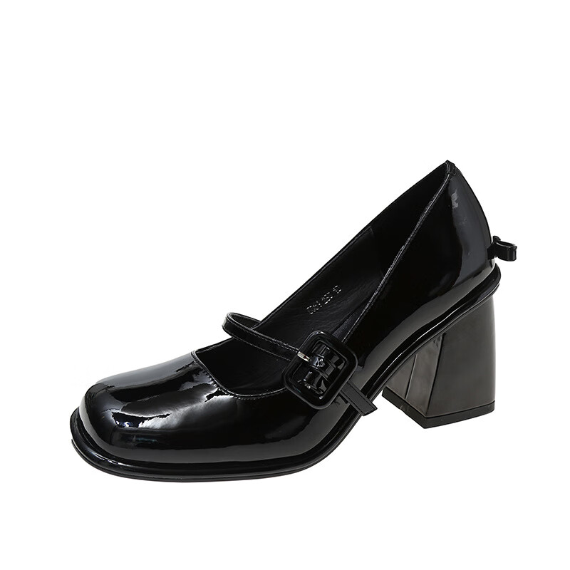 佐罗骑士日系方头浅口高跟鞋女时尚粗跟玛丽珍鞋一字带2022年新款