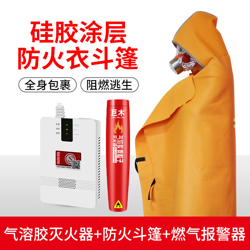 气溶胶灭火器车载灭火剂汽车小型便携式私家车用家用家庭办公室商用气体灭火宝车内灭火筒厨房克火宝消防器材 气溶胶灭火器+防火斗篷+燃气报警器