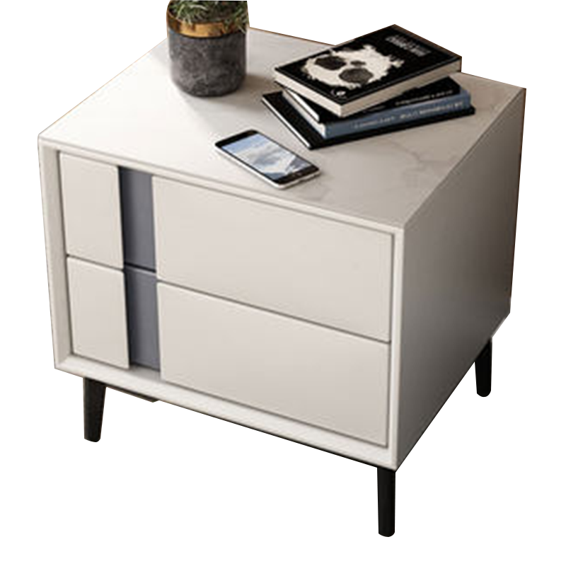 【工来工往】床头柜岩板米白北欧床头柜大号床头柜现代简约收纳小柜子储物柜宿舍卧室床边柜 米白色岩板左边