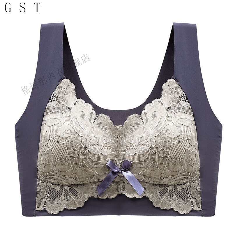 女士大胸显小无钢圈文胸大码薄款一体杯胸罩 宝蓝 l码【80-100斤】