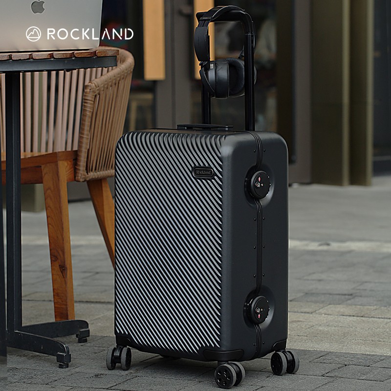 美国（ROCKLAND）洛克兰2022年新款轻商务铝合金铝框箱行李箱拉杆箱密码箱 曜石黑 20寸