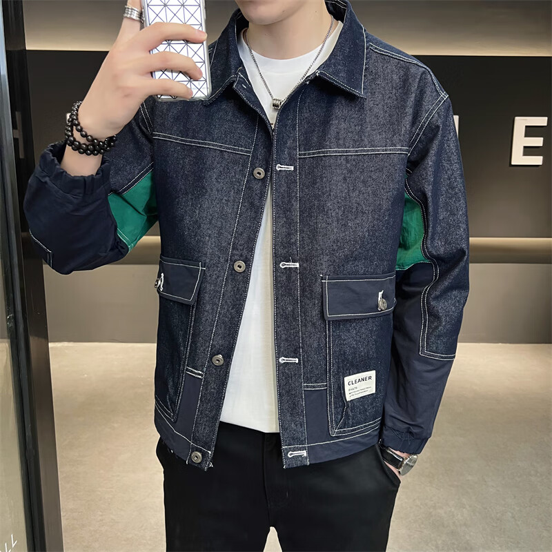 梦娇牛仔夹克男2023春秋新款男士潮流高街痞帅休闲青年痞帅潮流外套