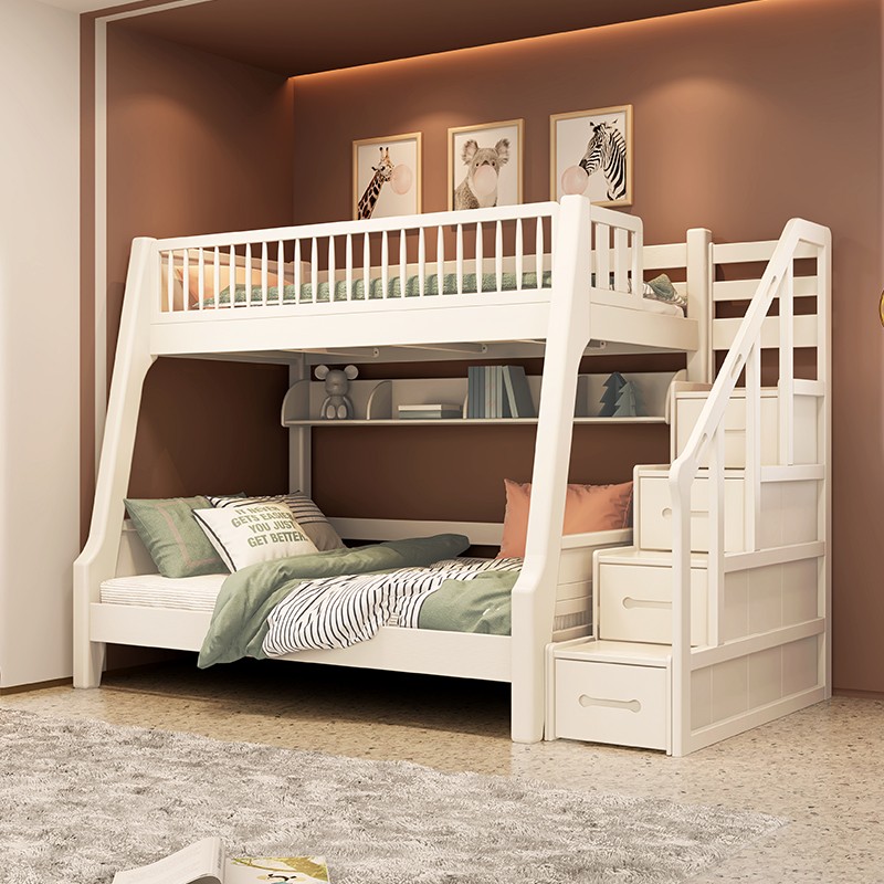 格杰 全实木儿童床双层床两层上下床多功能高低子母床北欧上下铺木床带书架 高低床+梯柜 135*200cm