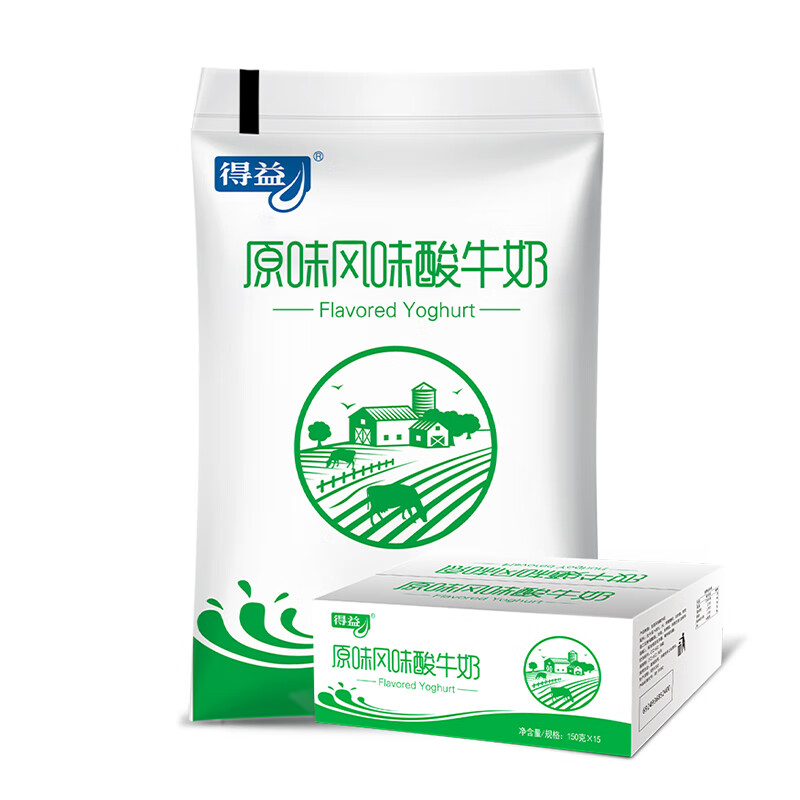 得益 酸奶牧场风味酸牛奶原味150g*15袋 牧场酸一箱