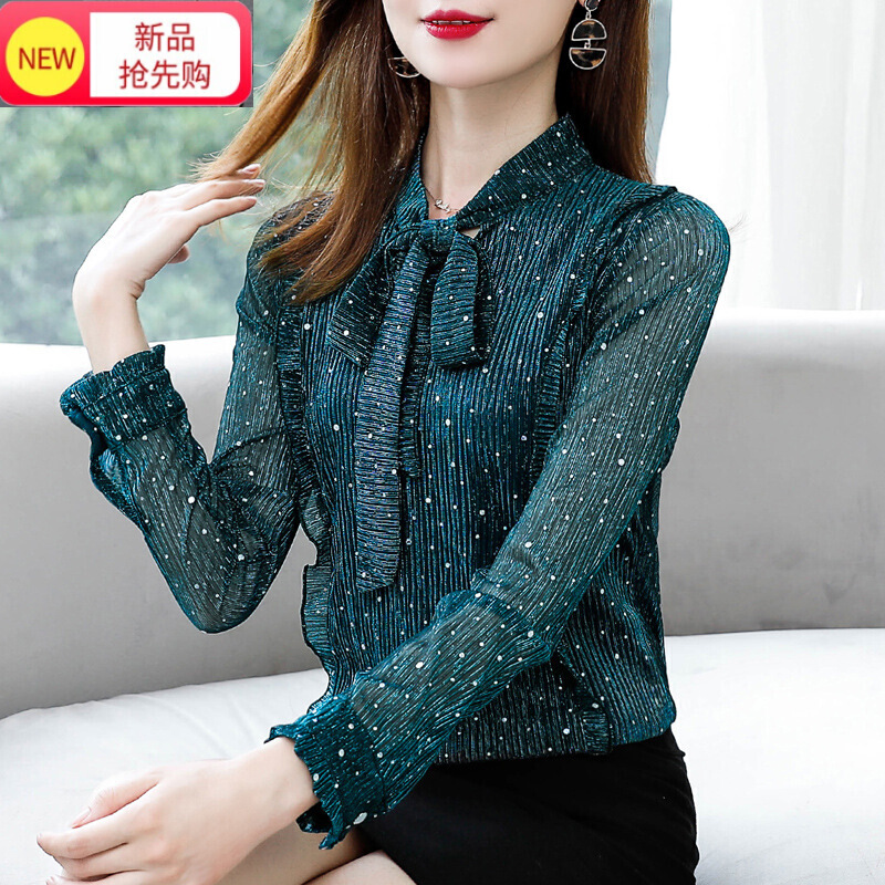 昀晞中青年女士商务休闲穿的允硕 秋装新款小衫遮肚子雪纺衫洋气衬衫