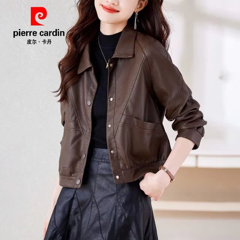 皮尔卡丹（pierre cardin）海宁真皮皮衣外套女春秋2023新款小个子短款皮夹克休闲百搭上衣 咖啡色 S 建议85-100斤使用感如何?