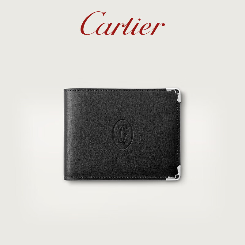 卡地亚(cartier)must信用卡皮夹 小牛皮双c标志卡包钱夹 黑色,精钢