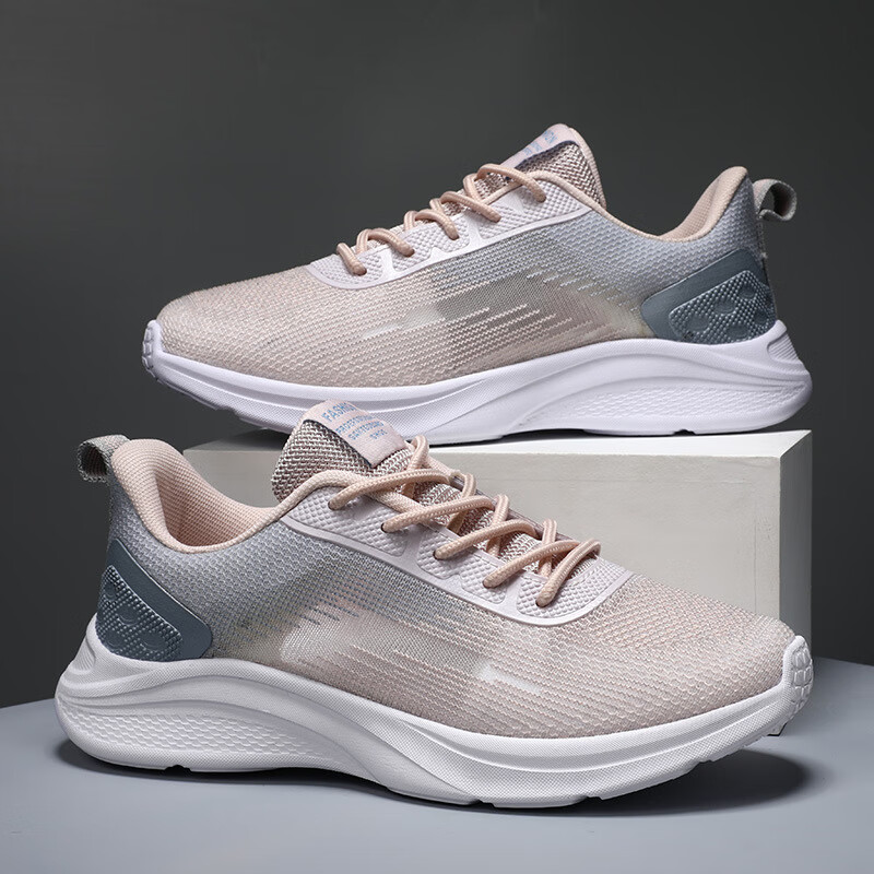 网面运动鞋女夏季针织透气轻便网鞋女休闲女跑步鞋 藕紫 37