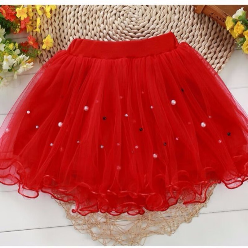 夏季裙子百搭新款儿童半身裙蓬蓬裙女孩四季洋气短款公主纱裙 红色 软