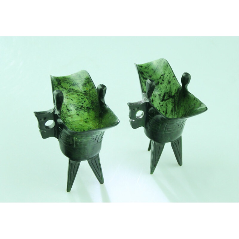 创京懿选酒泉夜光杯武山鸳鸯玉小号仿古爵杯祁连玉墨玉角杯杯精品 角