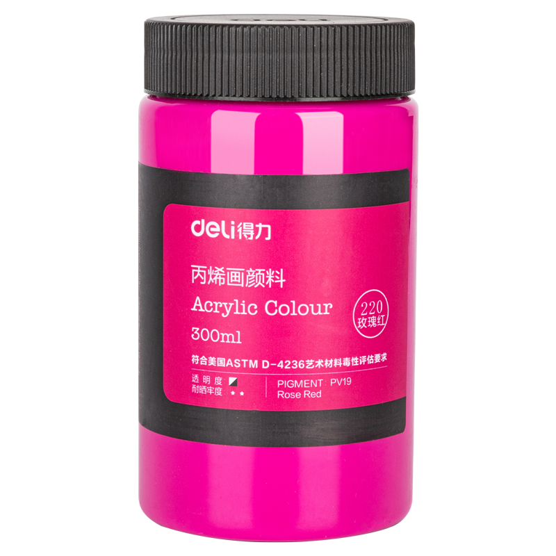 得力（deli）丙烯颜料300ml大容量玫瑰红墙绘手绘DIY画画丙烯画大桶装大瓶美术绘画彩绘73875