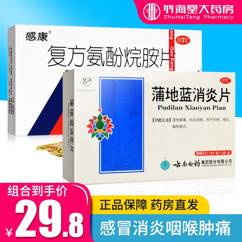 云南白药 云丰 蒲地蓝消炎片 48片 (消肿 咽炎 扁桃腺炎) 感冒消炎】1
