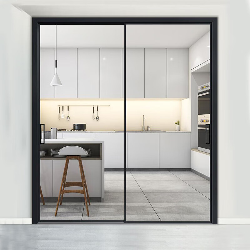 奔新农极窄厨房推拉门吊轨移门长虹玻璃门卫生间隔断三联动阳台门折叠