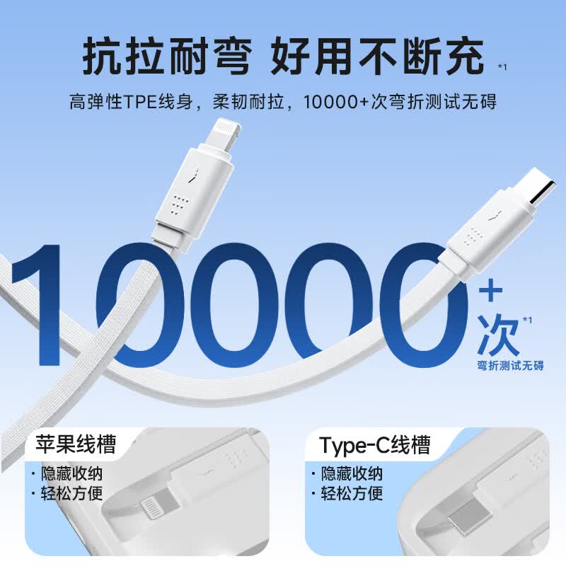WiWU【3C认证丨可上飞机】充电宝20000毫安带插头快充大容量自带线三合一小便携移动电源可充苹果华为 极光白【自带插头+快充双线】 10000mAh