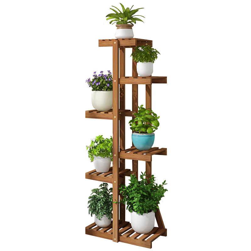 安尔雅 松木花架子花盆碳化室内外客厅阳台多肉植物多层组装花台现代简约置物架花摆架 6层