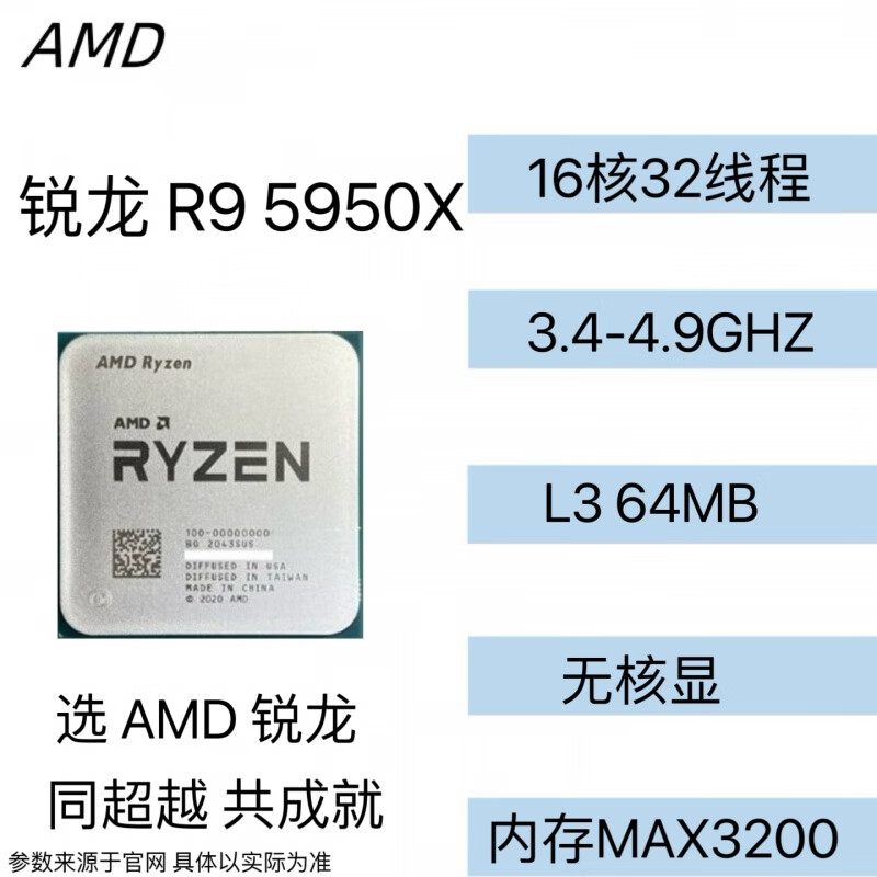 AMD R5  5600G 5700X3D 5600X 5900X 5950X 5700Gcpu散片盒装 AMD R9 5950X 散片 保一年