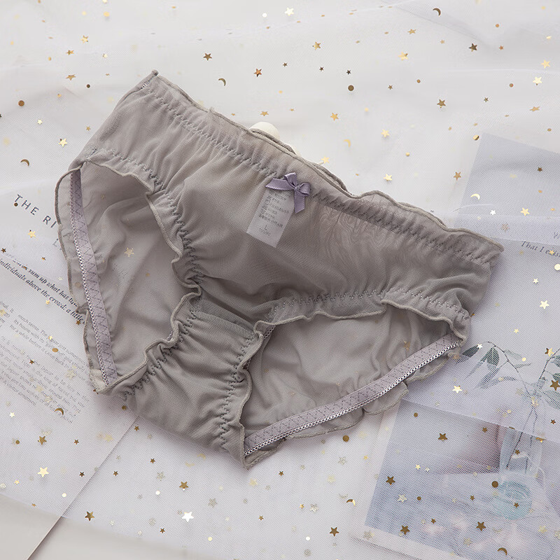 可爱网纱内裤性感少女中低腰三角底裤软软速干棉裆面包裤 灰色 白色